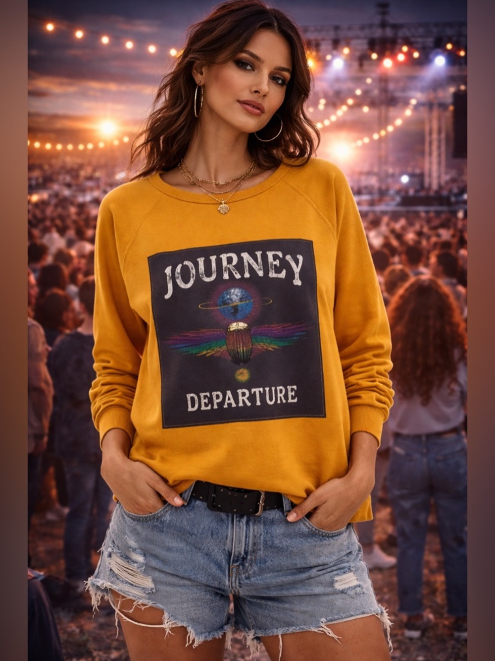 Journey Upcycled Drop Shoulder Sweatshirt Goldenrod Yellow Size L CUSTOM OOAK